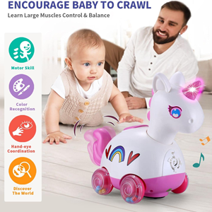 اسباب بازی نوزادی پونی چرخ دار موزیکال Yerloa Musical Unicorn Crawling _اسباب بازی نوزادی